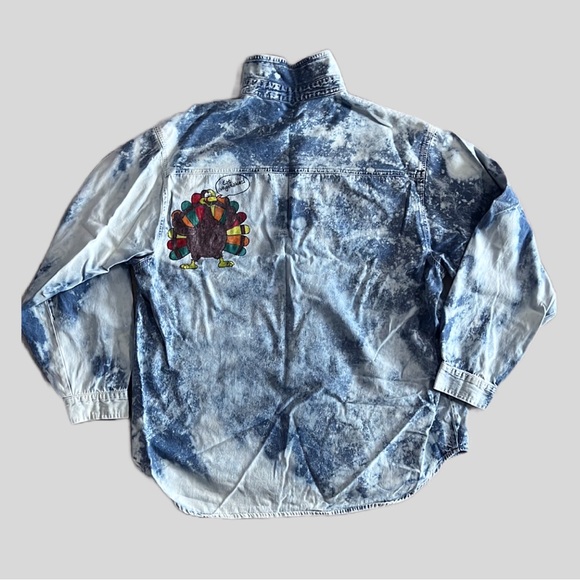 Customized OOAK Vintage Acid Washed Denim Shirt - 90’s Embroidered Fall Harvest - Picture 2 of 12